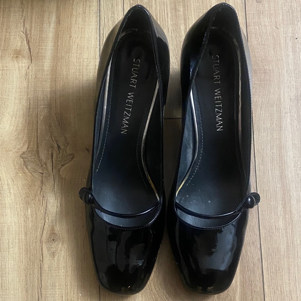 Stuart Weitzman patent Leather Mary Jane heel size 9 black